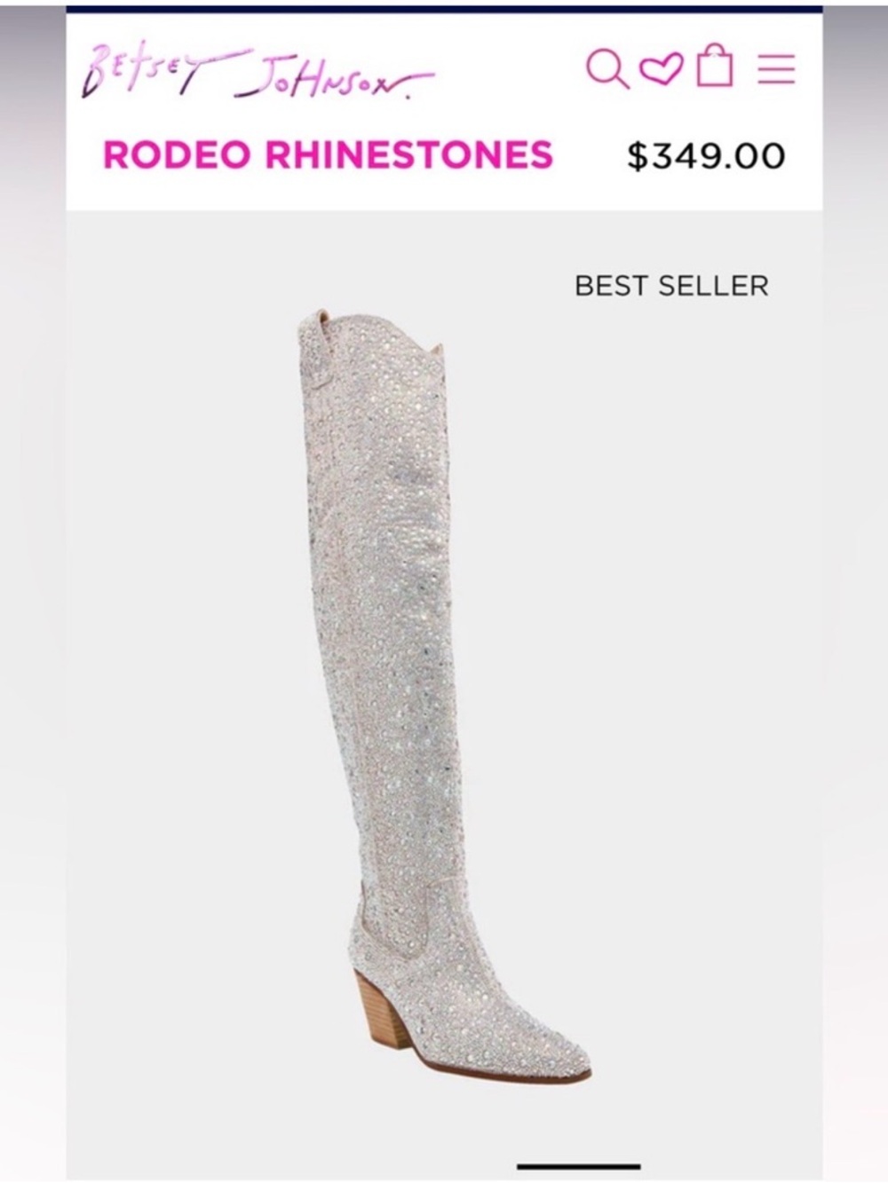 Betsey Johnson Rodeo Rhinestones Silver Over-the-Knee Boot Worn Once